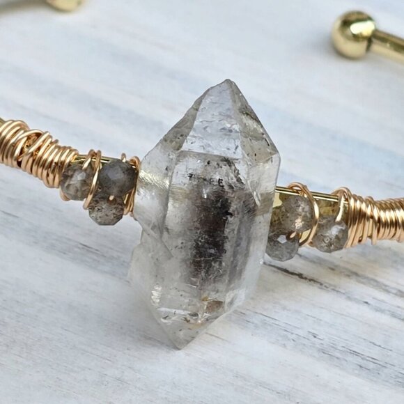 Herkimer Diamond Cuff ✦ Clarity Talisman 14Kt Gold Wire Wrap ✦ Elite Crystal NWT - Picture 5 of 10
